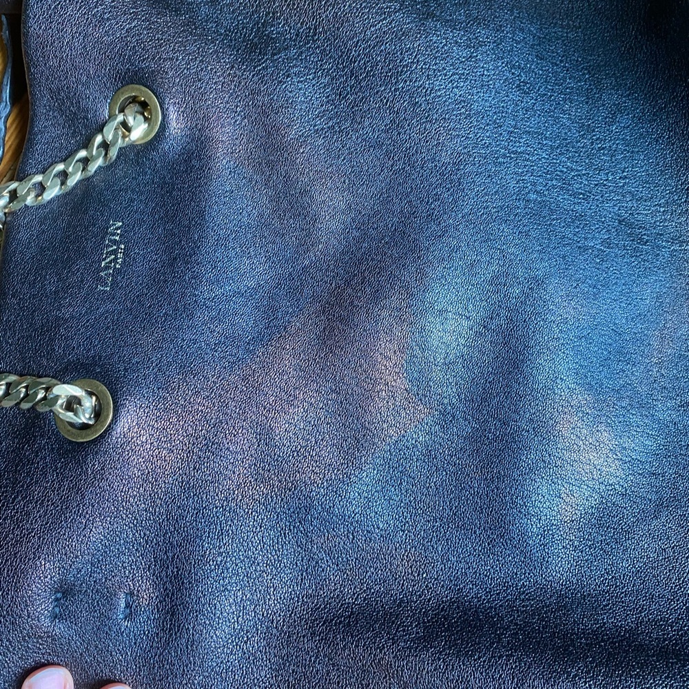 Y2K Lanvin Paris Carry Me black metallic brown Leather Chain-Accent Tote Bag - Picture 8 of 16